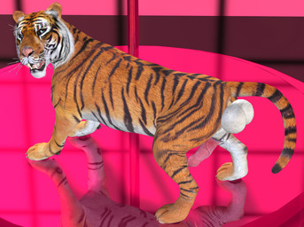 animal_genitalia animal_penis balls big_ears clothing erection feral fur genitals hair looking_at_viewer male nude open_mouth penis pole realistic_feral seductive simple_background smile solo stripper_pole white_body white_fur tapiko felid mammal pantherine tiger