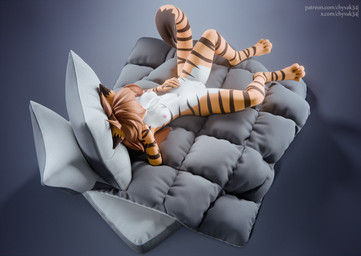 anthro areola bed black_tail_tip breasts brown_hair chest_tuft digitigrade dipstick_ears dipstick_tail ear_markings feet female fur furniture genitals hair inner_ear_fluff lying lying_on_bed markings multicolored_ears navel nipples nude on_back on_bed orange_body orange_fur pillow pink_areola pink_nipples ring_(marking) ringed_tail small_breasts smile solo striped_body striped_fur striped_markings striped_tail stripes tail tail_markings text tuft vulva white_body white_fur chyvak twokinds flora_(twokinds) felid keidran mammal pantherine tiger 2025 3d_(artwork) digital_media_(artwork) hi_res url
