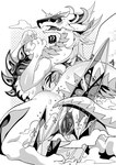 anthro blush claws female genitals hair horn nude pussy solo tail oposa cygames mythology world_flipper anbach dragon mythological_creature mythological_scalie scalie absurd_res hi_res monochrome