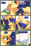 absurd_res applejack_(mlp) base_three_layout blockage_(layout) blonde_hair blue_body clitoral_sucking clothing comic cowboy_hat cunnilingus dialogue duo_focus equid equine female female/female feral five_frame_image four_frame_grid freckles friendship_is_magic genitals group gutovi-kun hair hasbro hat headgear headwear hi_res horizontal_blockage horn horse kissing letterbox mammal my_little_pony mythological_creature mythological_equine mythology on_model oral orange_body plant pony princess_luna_(mlp) pussy pussy_kiss semi-selfcest sex square_crossover three_row_layout tree vaginal winged_unicorn wings
