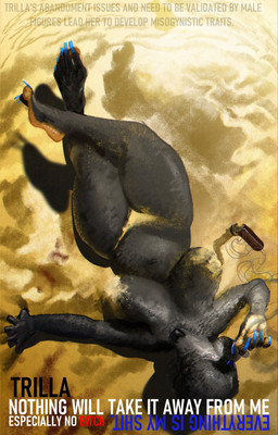 anthro big_breasts bird's-eye_view black_body black_fur blood blue_nails bodily_fluids breasts claws colored_nails convenient_censorship covered_breasts covered_in_sand covered_nipples crossed_legs crotch_covered curvy_figure detailed_background feet female fur gun handgun high-angle_view huge_breasts looking_at_viewer lying nails nude on_back profanity ranged_weapon red_eyes revolver sand shadow smoking_gun solo text thick_thighs toe_claws voluptuous weapon brothersmiler trilla_(brothersmiler) canid canine canis domestic_dog mammal poodle 2026 absurd_res english_text full-length_portrait hi_res portrait