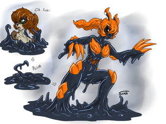 breasts brown_hair bubbling captured carapace caught claws dripping extra_mouth eyelashes female glistening glistening_body goo_transformation hair long_claws messy_hair nude partially_submerged slime transformation serth verithyntei goo_creature mammal pilosan sloth xenarthran 4:3 hi_res