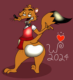 3_toes 4_fingers anthro belly big_belly big_butt biped black_eyebrows black_eyes black_nose black_tail_tip bottomless bottomless_anthro bottomless_male bow_tie butt cheek_tuft chin_tuft claws clothed clothing curling_tail dipstick_tail eyebrows facial_tuft fangs featureless_butt feet finger_claws fingers fur glance glancing_back grey_bow_tie grey_toe_claws half-closed_eyes head_tuft heart_symbol humanoid_hands humanoid_heel looking_at_viewer looking_back looking_back_at_viewer male markings monobutt multicolored_body multicolored_butt multicolored_fur narrowed_eyes open_mouth orange_body orange_fur overweight overweight_anthro overweight_male paws plantigrade pose purple_background raised_tail rear_view red_clothing red_topwear red_vest shadow simple_background smile smiling_at_viewer solo standing tail tail_markings teeth toe_claws toes toony topwear tuft two_tone_body two_tone_butt two_tone_fur vest whisker_spots whiskers white_belly white_body white_finger_claws white_fur white_sclera white_undershirt wide_hips wheeler-bertrand wheeler_bertrand mammal mustelid musteline true_musteline weasel 2024 colored dated digital_drawing_(artwork) digital_media_(artwork) flat_colors hi_res pinup shaded signature
