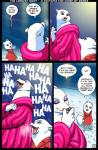 2020 anthro arctic_fox bear borba canid canine cigarette clothed clothing comic dialogue disney duo english_text eye_contact fox fully_clothed fur hi_res katya_(borba) laugh looking_at_another mammal nadja_(borba) outside piercing polar_bear smoking snow speech_bubble standing text true_fox ursine white_body white_fur zootopia