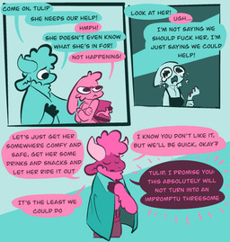 anthro blood blood_on_hand bodily_fluids dialogue female horn imminent_sex imminent_threesome male profanity sad tears text vanilla_candy unicorn_blood_(comic) saffron_(unicorn_blood) tulip_(unicorn_blood) bovid caprine domestic_cat felid feline felis lagomorph mammal sheep comic english_text hi_res restricted_palette