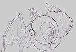 anthro big_breasts bodily_fluids breasts female holding_breast huge_breasts hyper hyper_breasts lactating nipples simple_background solo tail white_background badgerben nintendo pokemon cherry_(bds) charizard generation_1_pokemon pokemon_(species) hi_res monochrome