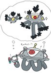 01coil ancient_pokemon fakemon feral generation_1_pokemon generation_4_pokemon generation_9_pokemon hi_res japanese_text magnemite magnezone nintendo paradox_pokemon pokemon pokemon_(species) sandy_shocks text