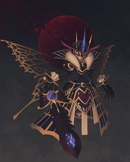 alternate_costume alternate_form antennae_(anatomy) anthro armless armor arthropod_abdomen clothed clothed_anthro clothed_female clothing cloud cloudy_sky crown detailed_background empty_eyes eyelashes female floating_hands full_moon gem gloves handwear headgear heart_symbol holding_melee_weapon holding_object holding_sword holding_weapon insect_wings legless lepidopteran_wings looking_at_viewer mask melee_weapon mirror moon mouthless pink_eyes red_moon ruby_(gem) sky skyscape solo star sword three-quarter_view weapon wearing_mask wings yellow_body 5health kirby:_triple_deluxe kirby_(series) nintendo morpho_knight queen_sectonia arthropod hymenopteran insect wasp 2020 4:5 absurd_res digital_drawing_(artwork) digital_media_(artwork) full-length_portrait hi_res japanese_description portrait story story_in_description