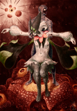 aberrated_face abstract_background anthro areola biped black_cape black_clothing black_mask breasts cape claws clothing corpse_flower dark_cape dark_mask duo female fur green_body green_cape green_clothing green_fur green_hair green_mask hair holding_another multicolored_cape multicolored_clothing nipples paws pink_body two_tone_cape two_tone_clothing two_tone_mask white_body white_fur halfbaked-hope nintendo pokemon generation_9_pokemon humanoid meowscarada pokemon_(species) 2025 absurd_res digital_media_(artwork) digital_painting_(artwork) hi_res painting_(artwork)