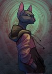 anthro clothed clothing hairless hoodie male solo topwear nononge purple_cat_(nononge) domestic_cat felid feline felis hairless_cat mammal sphynx_(cat) absurd_res hi_res