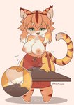 anthro big_breasts bodily_fluids breasts clitoral_hood clitoris female fur genital_fluids genitals looking_pleasured masturbation nipples orange_body orange_fur shaking shivering solo table_humping tail vaginal_fluids annmaren thedeirdre96 cygames world_flipper mia_(world_flipper) felid mammal pantherine tiger absurd_res hi_res