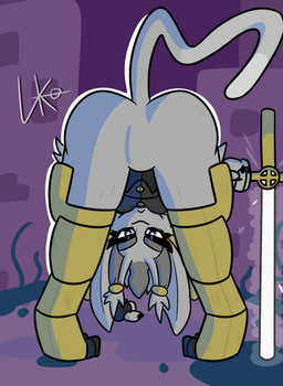 angry anthro antlers armor ass_up bedroom_eyes bent_over big_butt biped blue_eyes butt cat_tail clothed clothing featureless_crotch female fur grey_body grey_fur hooves horn lilith_lambs looking_at_viewer looking_through looking_through_legs looking_through_legs_at_viewer narrowed_eyes no_underwear pantsless presenting presenting_hindquarters seductive solo spread_legs spreading standing tail thick_thighs topwear tuft wide_hips lilith-ko pseudoregalia sybil_(pseudoregalia) jackalope lagomorph mammal absurd_res hi_res