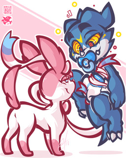 abstract_background ageplay butt clothing diaper duo eyelashes female feral hypnosis infantilism male male/female mind_control object_in_mouth pacifier pacifier_in_mouth ringed_eyes roleplay smile suspension lilchu bandai_namco digimon nintendo pokemon digimon_(species) eeveelution generation_6_pokemon pokemon_(species) sylveon veemon 4:5 hi_res