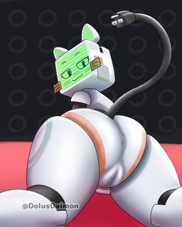 anthro butt electronics female for_a_head genitals green_inner_ear machine screen screen_face solo television vulva ricykun pur_03 felid feline humanoid mammal object_head robot robot_anthro robot_humanoid screen_head tv_head tv_head_robot 4:5 absurd_res hi_res