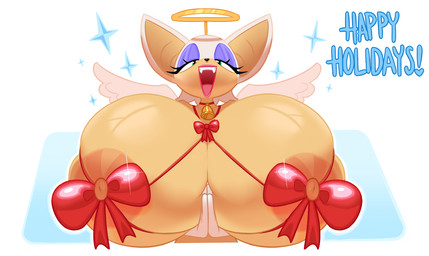 anthro areola areola_slip big_breasts breasts female holidays huge_breasts nipples open_mouth solo freshlysqueezed sega sonic_the_hedgehog_(series) rouge_the_bat bat mammal