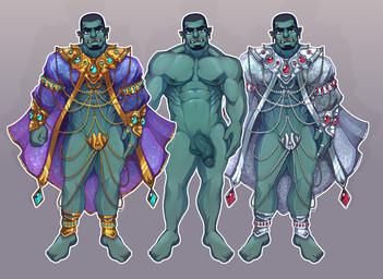 bulge clothing facial_hair green_body green_skin grey_background male muscular muscular_humanoid muscular_male nipples not_furry simple_background solo blueglueclue humanoid orc