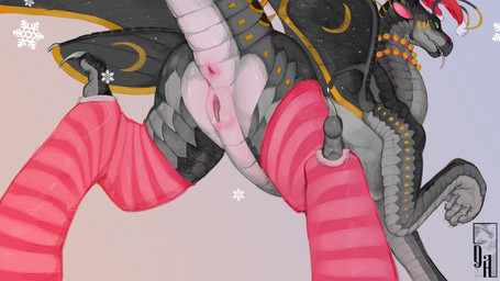 anus bell bell_collar butt christmas_clothing christmas_headwear clothing collar female female_feral feral festive footwear furgonomic_footwear furgonomics genitals grey_body hat headgear headwear holidays jingle_bell jingle_bell_collar leg_warmers legwear long_neck markings moon_(marking) pink_anus pink_vulva presenting presenting_hindquarters presenting_vulva santa_hat scales snowflake snowflake_background solo tail vulva diorionarh christmas mythology wings_of_fire haze_(hazesilkie) arthropod butterfly dragon insect lepidopteran mythological_creature mythological_scalie nightwing_(wof) scalie silkwing_(wof) absurd_res hi_res