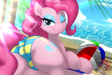 beach bikini blue_eyeshadow clothing eyeshadow female feral genital_outline looking_at_viewer makeup one_eye_closed pattern_bikini pattern_clothing pattern_swimwear seductive solo striped_bikini striped_clothing striped_swimwear stripes swimwear teasing tight_clothing two-piece_swimsuit wink conditional_dnp velvet_charm friendship_is_magic hasbro my_little_pony pinkie_pie_(mlp) earth_pony equid equine horse mammal pony absurd_res clip_studio_paint_(artwork) digital_drawing_(artwork) digital_media_(artwork) hi_res