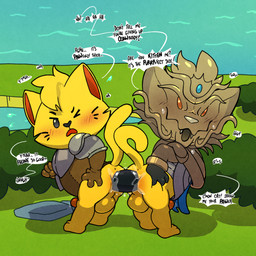 anal anal_penetration anthro anus armor ass_to_ass backsack balls bent_over blush blush_stickers bottomless butt butt_grab clothed clothing dialogue dildo dildo_in_ass dildo_insertion double_dildo duo erection fur genitals hand_on_butt head_tuft headgear helmet male male/male object_in_ass penetration penis sex_toy sex_toy_in_ass sex_toy_insertion sharing_sex_toy speech_bubble standing text tuft yellow_body yellow_fur argon_vile cat_quest_(series) cat_quest_ii cat_hero_(cat_quest) lioner_(cat_quest) domestic_cat felid feline felis mammal 1:1 english_text hi_res