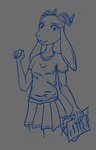 anthro bottomwear breasts clothed clothing digital_media_(artwork) female guide_lines hi_res horn kobold long_neck looking_at_viewer miniskirt shirt sketch sketch_page skirt slim small_breasts solo t-shirt the_dark_skull topwear