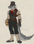 alternative_fashion anthro belt bottomwear claws clothing fangs hat headgear headwear male mouth_strap pants red_eyes shirt solo spikes steampunk teeth top_hat topwear zinthings dislyte lilith_games daylon_(dislyte) crocodile crocodilian reptile scalie