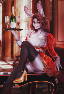 5_fingers anthro blue_eyes breasts brown_hair clothed clothing detailed_background ear_piercing ear_ring eyebrows eyelashes female fingers hair looking_at_viewer no_underwear piercing ring_piercing smile solo alenkavoxis mila_(koyot) hare lagomorph leporid mammal hi_res