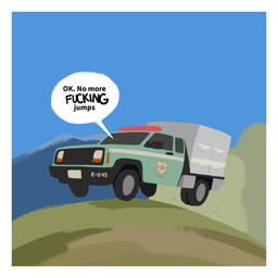 blurred_background border dialogue not_furry reckless_driving speech_bubble truck vehicle white_border zero_pictured oystr united_states_forest_service 1:1 hi_res