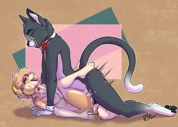 anthro bodily_fluids candid cum cum_inside duo eyewear female female_anthro from_front_position genital_fluids green_eyes male male/female mating_press monocle sex tongue tongue_out rika_(artist) blackjack_(pinkbutterfree) rika_(rika) canid canine canis domestic_cat domestic_dog felid feline felis mammal pomeranian spitz