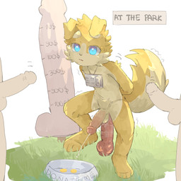 anal anal_orgasm anal_penetration anthro arm_tuft balls being_watched blue_eyes blush bodily_fluids body_blush bowl coin container countershading crouching cum cumshot dildo dildo_in_ass dildo_insertion dildo_sitting donation_drive donation_goal ejaculation erection exhibitionism eyebrows eyelashes facial_tuft floppy_ears fluffy fluffy_tail fur genital_fluids genitals grey_nose group hands-free hands_behind_back humanoid_genitalia humanoid_penis kemono looking_at_another male male/male male_anthro mostly_offscreen_character mostly_offscreen_male motion_lines multicolored_body multicolored_fur name_tag nude_anthro nude_male object_in_ass orgasm penetration penis penis_blush pet_bowl public public_nudity red_dildo sex_toy sex_toy_in_ass sex_toy_insertion shoulder_tuft sign simple_background tail tan_balls tan_body tan_eyebrows tan_fur text text_box trio tuft two_tone_body two_tone_fur yellow_body yellow_fur young young_anthro young_male young_penetrated regcron crowl_(regcron) canid canine canis domestic_dog mammal 1:1 2026 english_text hi_res