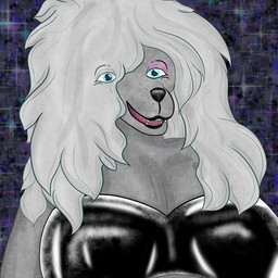 80s_hair anthro black_bra black_clothing black_lips black_lipstick black_nose black_underwear blue_eyes bra breasts clothing eyeshadow female fur glistening glistening_latex grey_body grey_fur grey_hair grey_snout hair latex latex_bra latex_clothing latex_underwear lips lipstick makeup pink_eyeshadow pink_tongue solo sparkles sparkling_background sparkling_body sparkling_fur standing teeth teeth_showing tongue underwear wavy_hair tertia azraelle_(tertia) canid canine canis mammal wolf 1:1 absurd_res hi_res