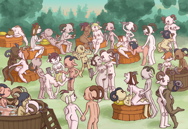 alcohol anal anthro beverage blonde_hair body_hair breasts casual_sex chest_hair cunnilingus dark_body dark_skin drinking drinking_horn fellatio female female/female genitals group group_sex hair horn large_group male male/female manual mass_orgy nudist oral orgy outside pale_skin penetration penile penis pipe pubes sex smoking smoking_pipe swimming_pool vaginal vaginal_penetration vulva puppet_jockey shaggy_haired_pinup_artist faun humanoid absurd_res hi_res