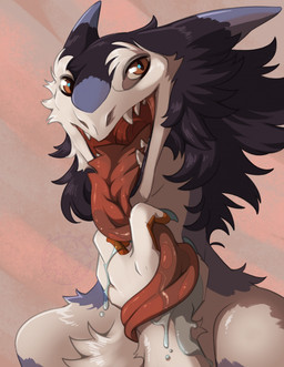 bodily_fluids chest_tuft claws fur long_tongue looking_at_viewer open_mouth open_smile saliva smile solo teeth tongue tongue_out tuft conditional_dnp jingo824 sergal hi_res