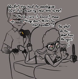 3_fingers ankle_monitor annoyed anthro black_bra black_clothing black_eyebrows black_eyewear black_glasses black_panties black_text black_underwear bra breasts claws clothed clothed_anthro clothed_female clothed_male clothing cloven_hooves cross-popping_vein dialogue digit_ring duo eyebrows eyelashes eyes_closed eyewear fangs female female_anthro finger_claws finger_ring fingers flirting frilly frilly_bra frilly_clothing frilly_panties frilly_underwear fur furniture glasses gold_ring green_eyes holding_object hoof_hands hooves infidelity jewelry looking_down lying male male_anthro male_infidelity medium_breasts midriff musical_note musical_symbol nail_file necktie on_front on_sofa open_mouth panties pointy_ears prick_ears pupils ring short_tail snout sofa standing symbol tail talking_to_another teeth text underwear underwear_only wedding_ring wool_(fur) soulcentinel disney zootopia dawn_bellwether nick_wilde bovid canid canine caprine domestic_sheep fox mammal red_fox sheep true_fox 2025 english_text spot_color