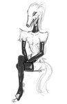 anthro clothing gloves handwear latex latex_clothing latex_gloves latex_handware latex_handwear latex_legwear latex_neckwear latex_stockings legwear male neckwear nipples sitting skinny solo stockings yamabat borzoi canid canine canis domestic_dog hunting_dog mammal sighthound hi_res monochrome