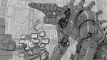anthro biped bottomwear chair clothing computer detailed_background dot_eyes electronics eyewear furniture glasses group machine pants shirt simple_eyes sitting topwear ryo_yambe canid canine mammal mouse murid murine robot rodent 2022