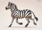 ambiguous_gender brown_eyes eyebrows feral hooves multicolored_body running simple_background smile solo text two_tone_body jenery equid equine mammal zebra 2025 artist_name digital_media_(artwork) english_text hi_res watermark