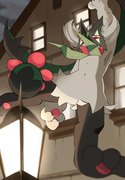 3_fingers 3_toes ambiguous_anthro ambiguous_gender anthro biped brown_body brown_fur building cloud featureless_crotch feet fingers frill_(anatomy) front_view fur head_tuft house kemono light low-angle_view mask midair multicolored_body multicolored_fur navel neck_frill night nude nude_ambiguous nude_anthro outside pawpads paws pink_pawpads pose pupils red_eyes sky slit_pupils solo street_lamp throwing throwing_object toes tuft two_tone_body two_tone_fur white_body white_fur guffin_9 nintendo pokemon felid feline generation_9_pokemon mammal meowscarada pokemon_(species) 2025 cel_shading colored digital_media_(artwork) full-length_portrait hi_res lighting portrait shaded