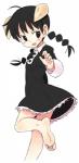 5_fingers barefoot black_hair blush braided_hair brown_eyes clothed clothing dress feet female fingers hair horn humanoid_feet not_furry open_mouth plantigrade simple_background soles solo white_background young oyatsu akita_land_gothic akita_(akita_land_gothic) humanoid 2012