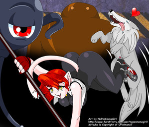 attack balls breasts butt clothed clothing crotch_attack crotch_kick erection female feral genital_torture genitals group heart_symbol interspecies kick male nipples nude penis red_eyes smile tail tongue tongue_out nopennamegirl urielmanx7 jewish_mythology mugen mythology spacescape_(game) kuromaru mitsuko_(spacescape) animal_humanoid canid canine canis cat_humanoid felid felid_humanoid feline feline_humanoid humanoid mammal mammal_humanoid mythological_creature mythological_golem wolf