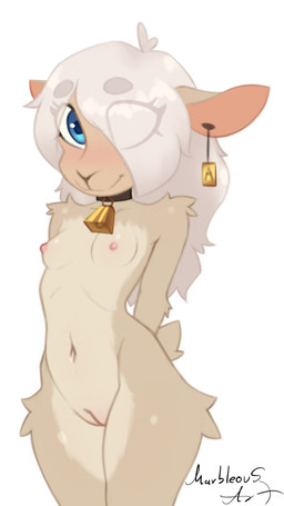 accessory anthro arm_tuft bell bell_collar blue_eyes blush bottom_heavy breasts collar collar_only curvy_figure ear_piercing ear_tag elbow_tuft eyebrow_through_hair eyebrows eyelashes eyelashes_through_hair female front_view fur genitals glistening glistening_body glistening_breasts glistening_eyes glistening_genitalia glistening_hair glistening_legs glistening_thighs glistening_vulva gold_bell grey_body grey_fur hair hair_over_eye horizontal_pupils innie_vulva leg_tuft looking_at_viewer nervous nervous_smile nipples nude nude_anthro nude_female one_eye_obstructed piercing pink_inner_ear pink_nipples plump_labia pose presenting presenting_belly presenting_breasts presenting_vulva pupils short_tail shortstack shoulder_tuft shy simple_background small_breasts small_nipples smile smiling_at_viewer solo standing tail thick_eyebrows thick_eyelashes thick_thighs thigh_tuft translucent translucent_hair tuft vulva white_background white_body white_breasts white_fur white_hair wide_hipped_anthro wide_hipped_female wide_hips conditional_dnp marbleous ann_the_sheep bovid caprine mammal sheep 4k 9:16 absurd_res hi_res