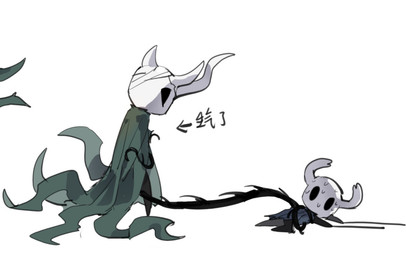 2_horns 3_horns ambiguous_gender anthro bandage bandage_on_face barbed_tentacle black_body black_tentacles blue_cloak blue_clothing bodily_fluids bottomless cloak clothed clothing dragging dragging_another duo green_cloak green_clothing horn multi_horn on_ground restrained restrained_by_tentacles simple_background spiked_tentacles spikes spikes_(anatomy) standing sweat sweatdrop tentacle_grab tentacles text white_background white_head oxide_cat hollow_knight_(franchise) team_cherry lost_kin_(hollow_knight) the_knight_(hollow_knight) arthropod insect vessel_(species) 2025 chinese_text digital_media_(artwork) shaded simple_shading sketch translated nonbinary_(lore) sibling_(lore)