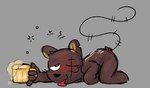 after_sex alcohol anthro beer beverage blush bodily_fluids bubble cum drunk drunk_bubble genital_fluids heart_eyes heart_symbol male nude solo substance_intoxication rabiesram cult_of_the_lamb massive_monster_(studio) ratau_(cult_of_the_lamb) mammal murid murine rat rodent