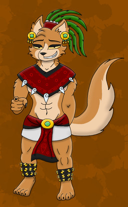 anthro belly feathers jewelry male navel paws solo tail tribal tribal_jewelry tribal_outfit naawadeer huehuecoyotl canid canine canis coyote mammal hi_res