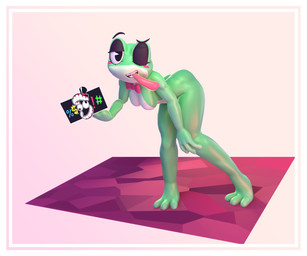 3_toes anthro bent_over border bow_(feature) bow_tie butt caine_censorship censor_bar feet female fingers gesture hand_gesture hand_on_knee hand_on_leg long_tongue middle_finger one_eye_closed solo toes tongue tongue_out white_border wink soff_dollr meroth_(modeler) glitch_productions the_amazing_digital_circus ribbit_(tadc) amphibian frog humanoid 3d_(artwork) 6:5 censored digital_media_(artwork) hi_res tagme
