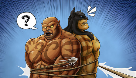 bdsm bondage bound facial_piercing humanoid_pointy_ears male muscular muscular_humanoid muscular_male navel nipples nose_piercing nose_ring not_furry pecs piercing pointy_ears question_mark ring_piercing solo submissive submissive_male tattoo tusks bogrim blizzard_entertainment warcraft garrosh_hellscream rexxar humanoid orc