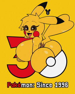 anthro areola big_breasts big_butt black_eyes blush blush_stickers breasts brown_areola brown_nipples brown_sclera butt dipstick_ears ear_markings female huge_breasts huge_butt looking_at_viewer looking_back multicolored_ears nipples nude open_mouth solo text luanctoons nintendo pokemon generation_1_pokemon pikachu pokemon_(species) absurd_res english_text hi_res