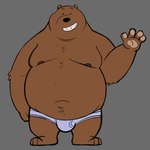 anthro barefoot black_nose briefs briefs_only brown_body brown_fur bulge clothed clothing feet fur grey_background male monotone_briefs monotone_clothing monotone_underwear navel nipples open_mouth open_smile overweight overweight_male pawpads simple_background smile solo tan_pawpads teeth_showing tighty_whities topless underwear underwear_only white_briefs white_clothing white_underwear ethancostas cartoon_network we_bare_bears grizzly_(we_bare_bears) bear mammal