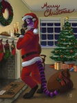 anthro barefoot black_body black_fur christmas_clothing christmas_decorations christmas_headwear christmas_lights christmas_star christmas_tree christmas_tree_topper clothed clothing cookie costume detailed_background digitigrade eating feet food fully_clothed fur gift grey_body grey_fur hat headgear headwear holiday_message holidays inside male milk night plant purple_body purple_fur purple_stripes santa_costume santa_hat snow snowing solo standing striped_body striped_fur stripes surprise tail text tree window kacey christmas nukatiger santa_claus felid mammal pantherine tiger 2009 adobe_photoshop_(artwork) digital_drawing_(artwork) digital_media_(artwork) english_text shaded