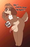 2020 5_fingers animal_crossing anthro balls beverage biped bodily_fluids bottomless brown_body brown_eyes brown_fur canid canine canis circumcised clothed clothing coffee coffee_mug countershading dialogue digby_(animal_crossing) digital_media_(artwork) domestic_dog dripping english_text erection fingers fur genital_fluids genitals gradient_background grimev hi_res leaking_precum looking_at_viewer male mammal morning_wood nintendo one_eye_closed penis precum precum_drip shih_tzu simple_background solo standing text toy_dog vein veiny_penis