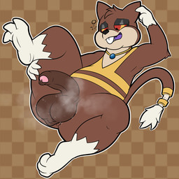 anthro balls big_balls bodily_fluids collar collar_only confusion darkened_balls darkened_genitalia darkened_penis drunk foreskin gem genitals half-closed_eyes hand_on_hip male multicolored_eyes musk musk_cloud musky_penis narrowed_eyes nude open_mouth penis piercing presenting presenting_balls presenting_penis purple_tongue scratching scratching_head shaved shaved_tail solo spread_legs spreading substance_intoxication sweat sweatdrop teeth tongue tongue_piercing woofington_gator nintendo pokemon avellano_(woofington_gator) generation_5_pokemon pokemon_(species) watchog 1:1 hi_res